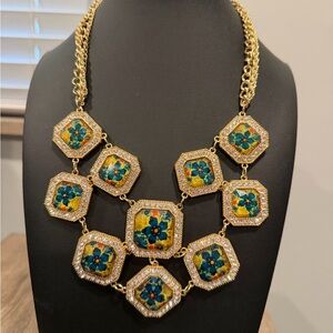 Elegant Gold and Blue Floral Necklace